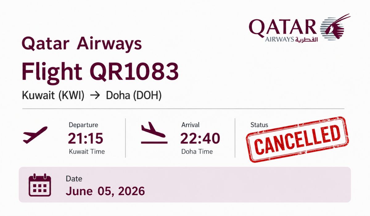 Qatar Airways Flight QR1083 Kuwait to Doha Cancelled on June 05, 2026